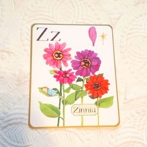 4 for $25! Letter Z Zinnia Flower Card with Fairy